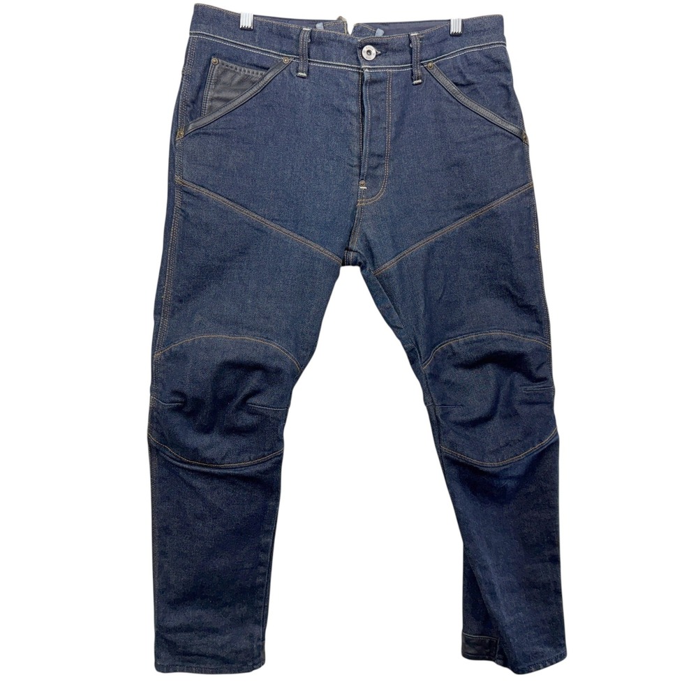G Star Raw 30 Y‎ Jeans Dark Wash Moto Double Knee Leather Trim Men's Size 32x28